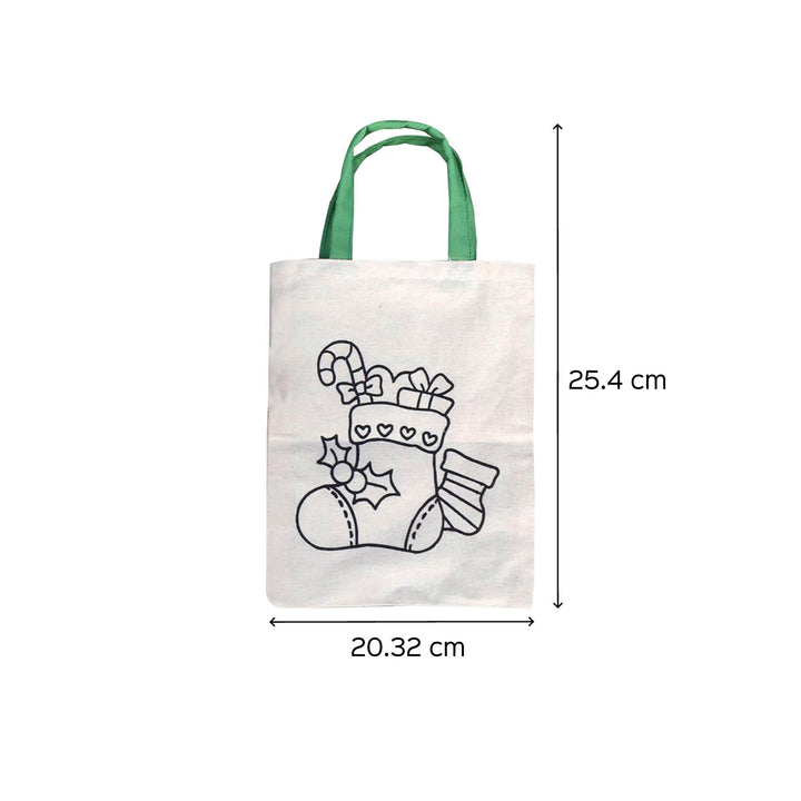 Ready-To-Paint Stocking Print Small Sized Canvas Goodies Bag | Secret Santa Gift Ideas | Set Of 10
