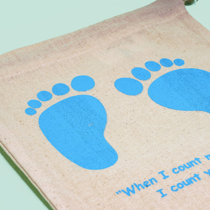 Canvas Pouches (Set of 6) - Baby Feet Print - Blue