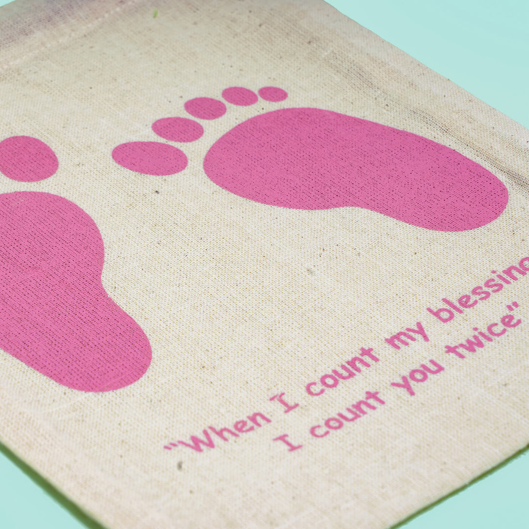 Canvas Pouches (Set of 6) - Baby Feet Print - Pink