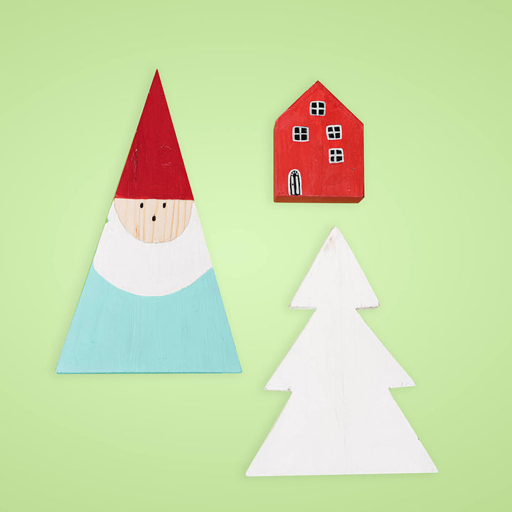 Hand-Painted "Village" Wooden Table Decor For Christmas Table Decoration | Set Of 3
