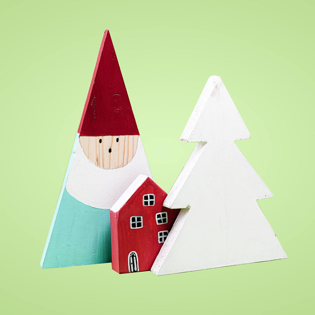 Hand-Painted "Village" Wooden Table Decor For Christmas Table Decoration | Set Of 3
