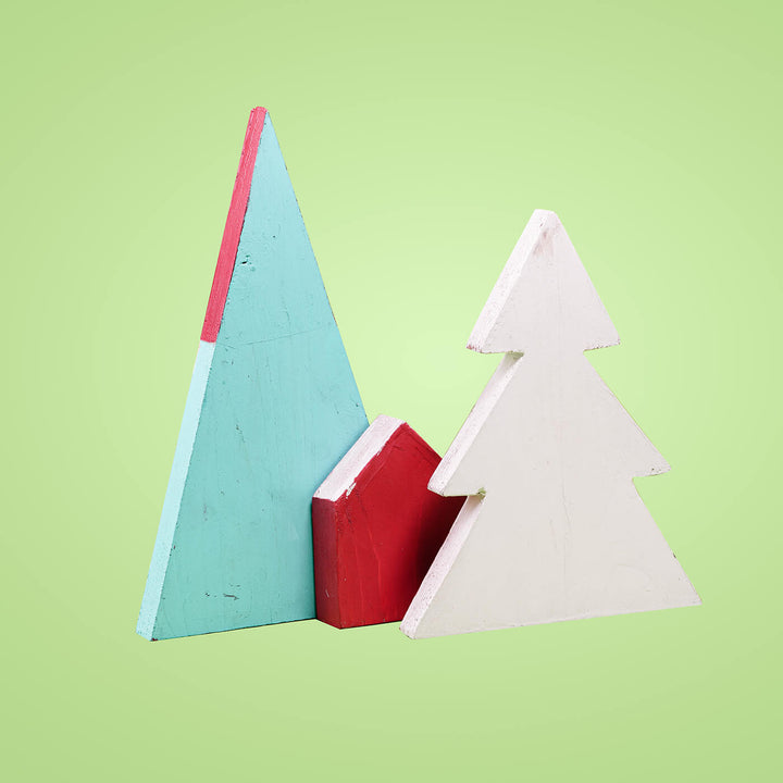Hand-Painted "Village" Wooden Table Decor For Christmas Table Decoration | Set Of 3