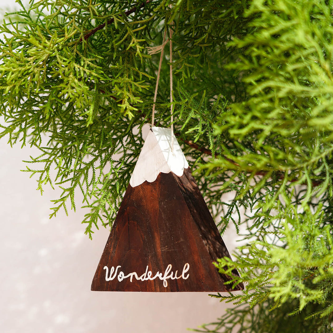 Hand-Painted "Wonderful" Wooden Ornament For Christmas Tree Decoration