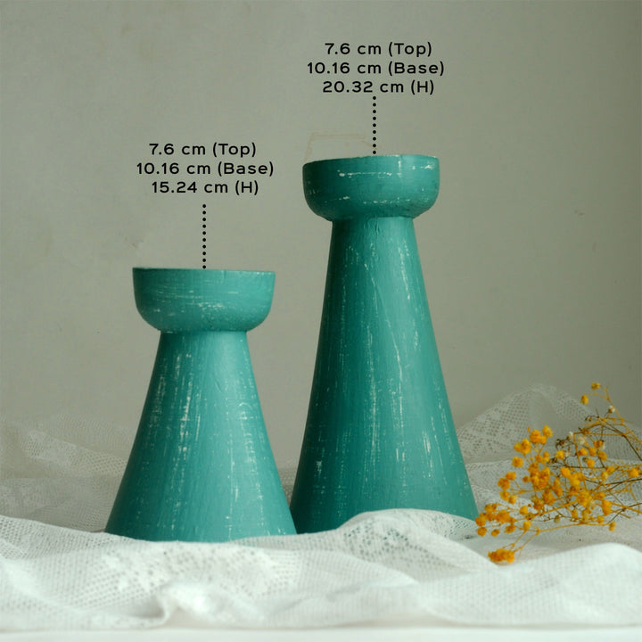 Handcrafted Conical Pine Wood Candle Holders | Set Of 2