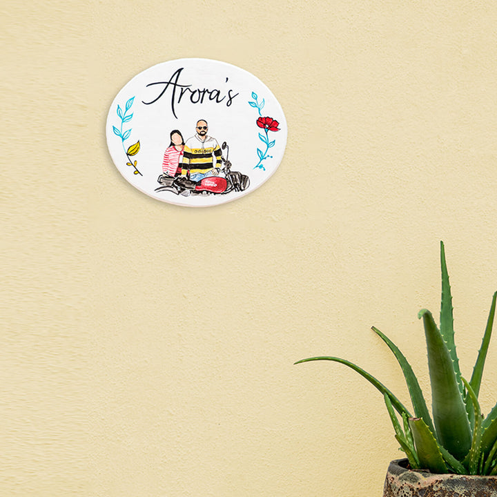 Personalized Photo Based Character  Sketch Nameboard - Oval