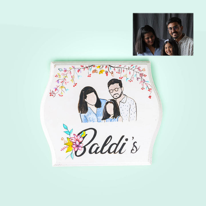 Personalized Photo Based Character Sketch Nameboard - Arched - Zwende