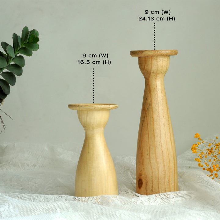 Hand Moulded Rubberwood Rustic Candle Holders - Set of 2