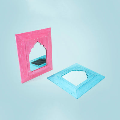 Vintage Small Mughal Mirrors Set of 2 - Pink & Blue (SB16 & SB21)