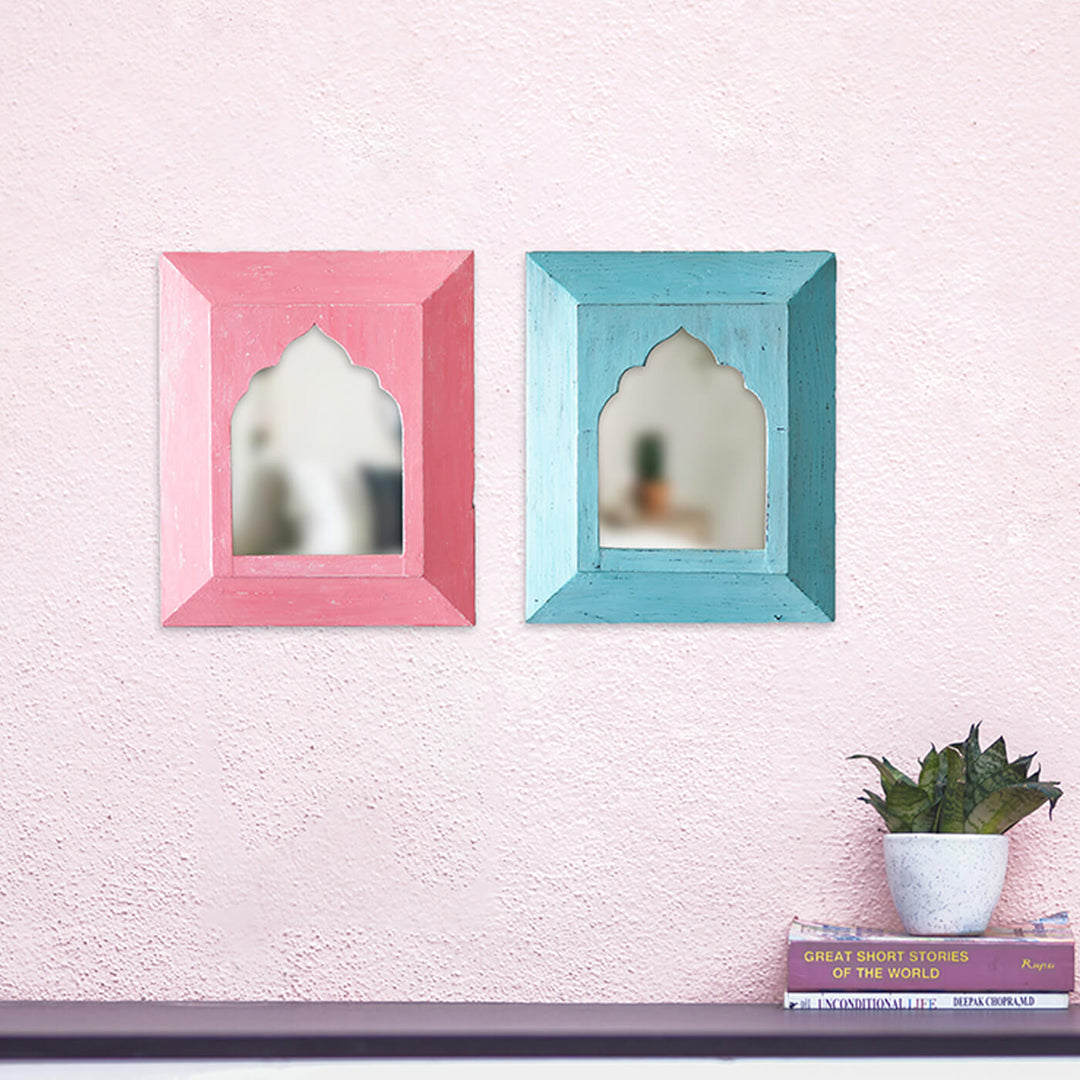 Vintage Small Mughal Mirrors Set of 2 - Pink & Blue (SB16 & SB21)