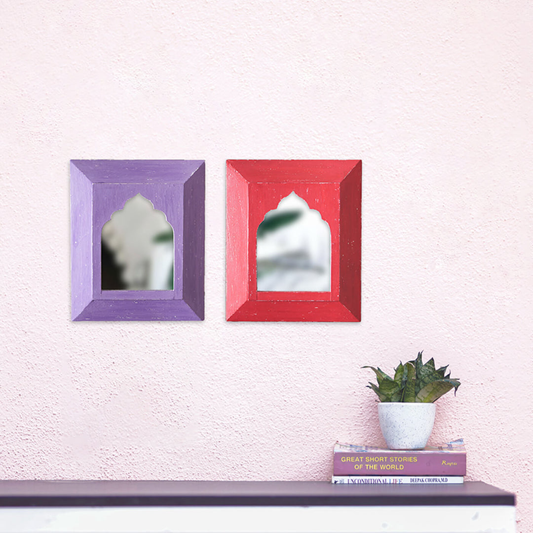 Set of 2 Vintage Small Mughal Mirrors - Red & Purple (SB22 & SB26)