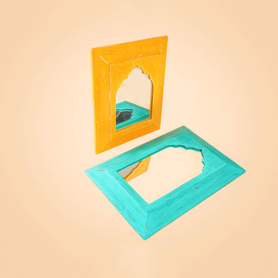 Vintage Mirror Bundle - Set of 2 Mughal Style Mirrors - Teal Medium & Chrome Yellow Small (SB03 & SB19)