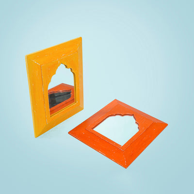 Vintage Small Mughal Mirrors Set of 2 - Chrome Yellow & Orange (SB19 & SB14)