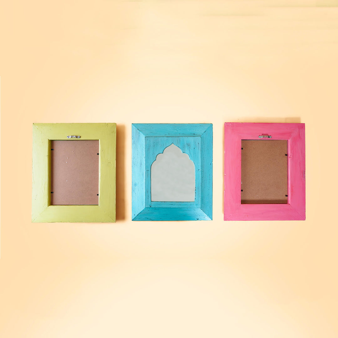 Vintage Small Mughal Mirrors Set of 3 - Pink, Sky Blue & Pale Yellow (SB16, SB17 & SB10)