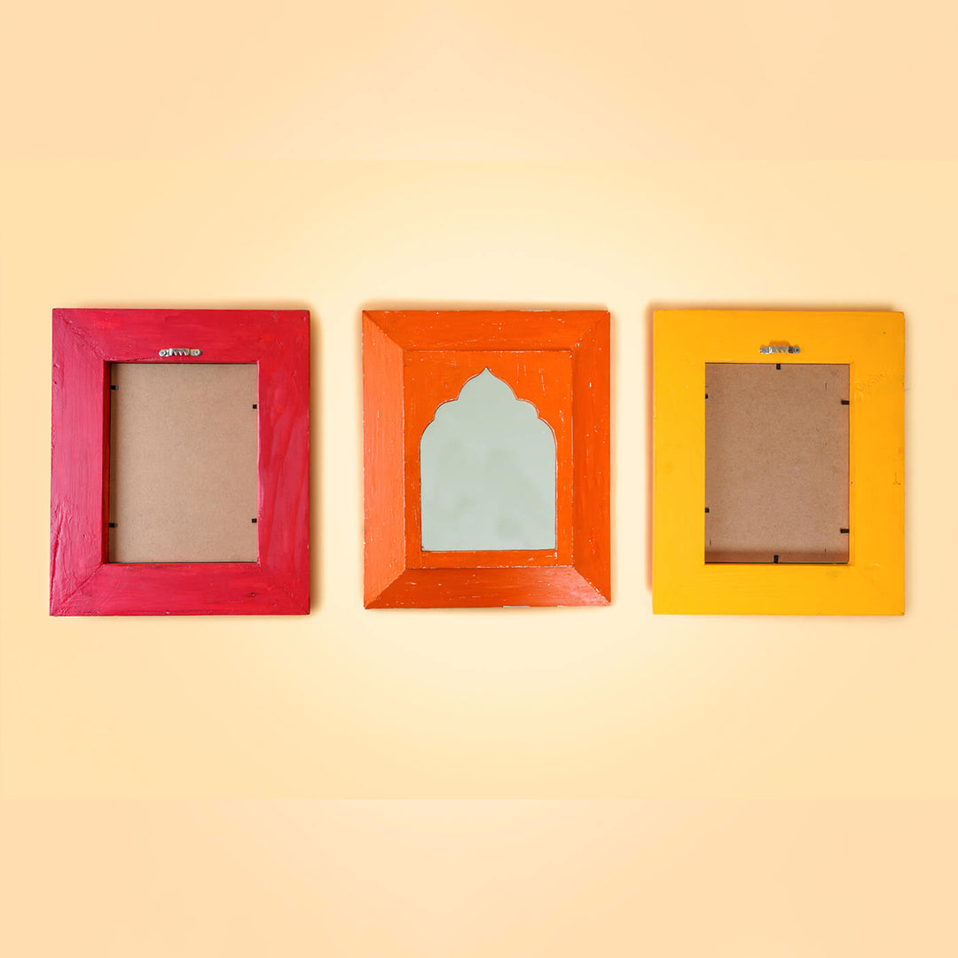 Set of 3 Vintage Small Mughal Mirrors - Red, Chrome Yellow & Orange (SB22, SB19 & SB14)
