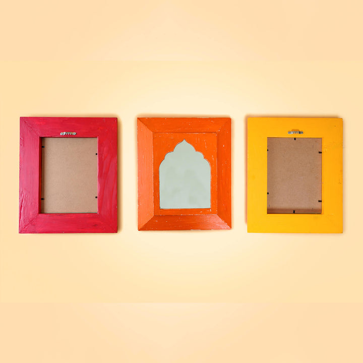 Set of 3 Vintage Small Mughal Mirrors - Red, Chrome Yellow & Orange (SB22, SB19 & SB14)
