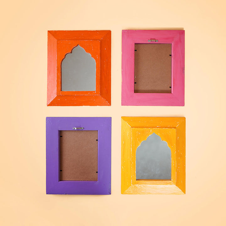 Set of 4 Vintage Small Mughal Mirrors - Pink, Orange, Chrome Yellow & Purple (SB16, SB14, SB19 & SB26)