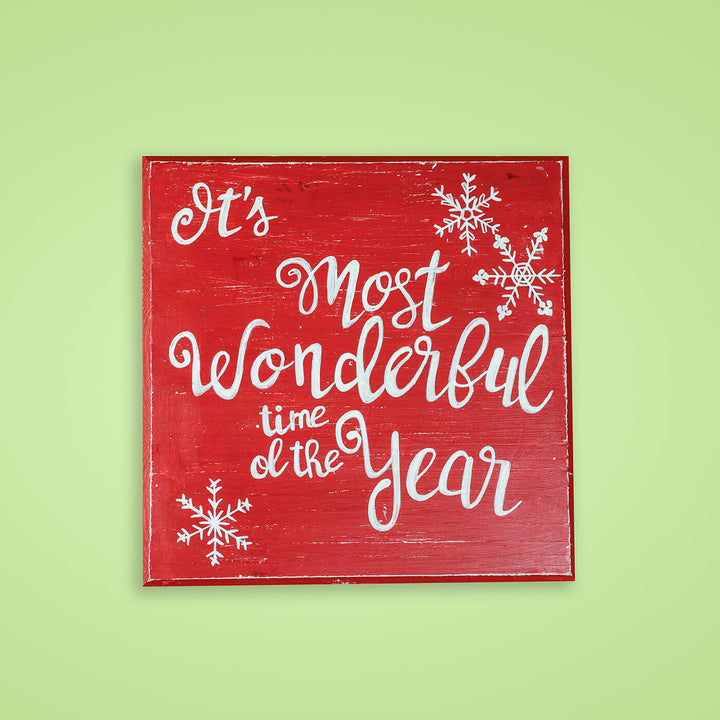 Hand-Painted "It'S The Most Wonderful Time Of The Year" Wooden Wall Decor For Christmas Wall Decoration