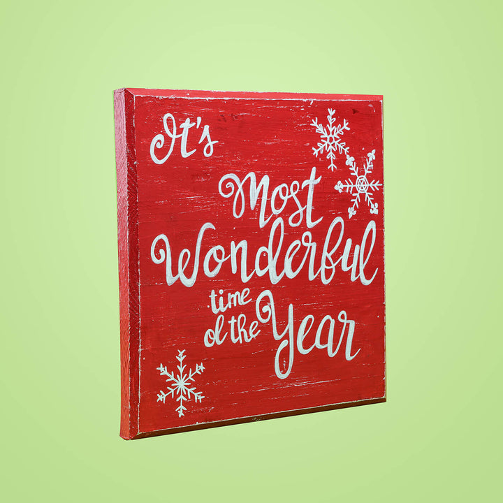 Hand-Painted "It'S The Most Wonderful Time Of The Year" Wooden Wall Decor For Christmas Wall Decoration