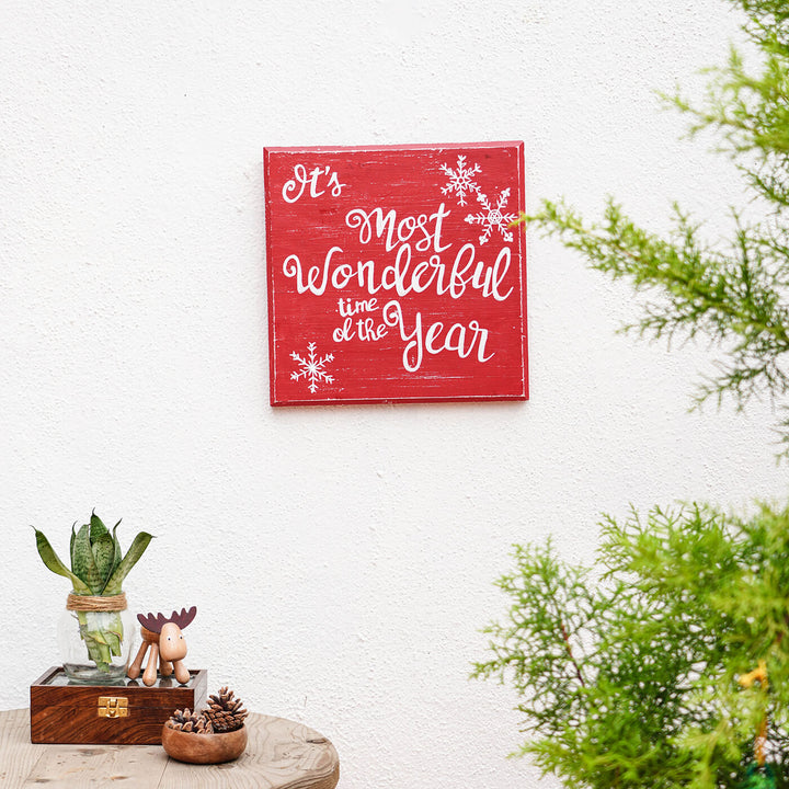 Hand-Painted "It'S The Most Wonderful Time Of The Year" Wooden Wall Decor For Christmas Wall Decoration
