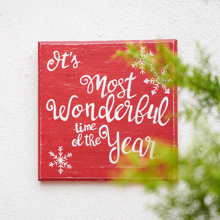 Hand-Painted "It'S The Most Wonderful Time Of The Year" Wooden Wall Decor For Christmas Wall Decoration