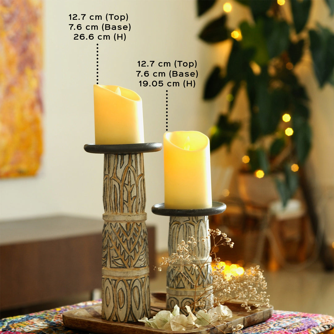 Filigree Handcrafted Teak Wood Candle Holders - Set of 2