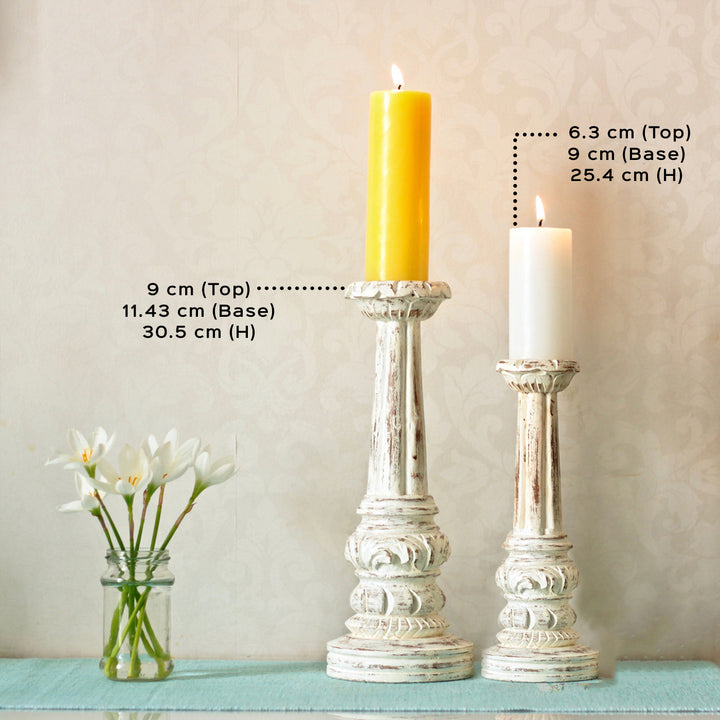 Handcrafted Retro Teak Wood Candle Holders | Set Of 2