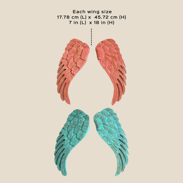 Handcarved Teak Wood Angel Wings Wall Decor