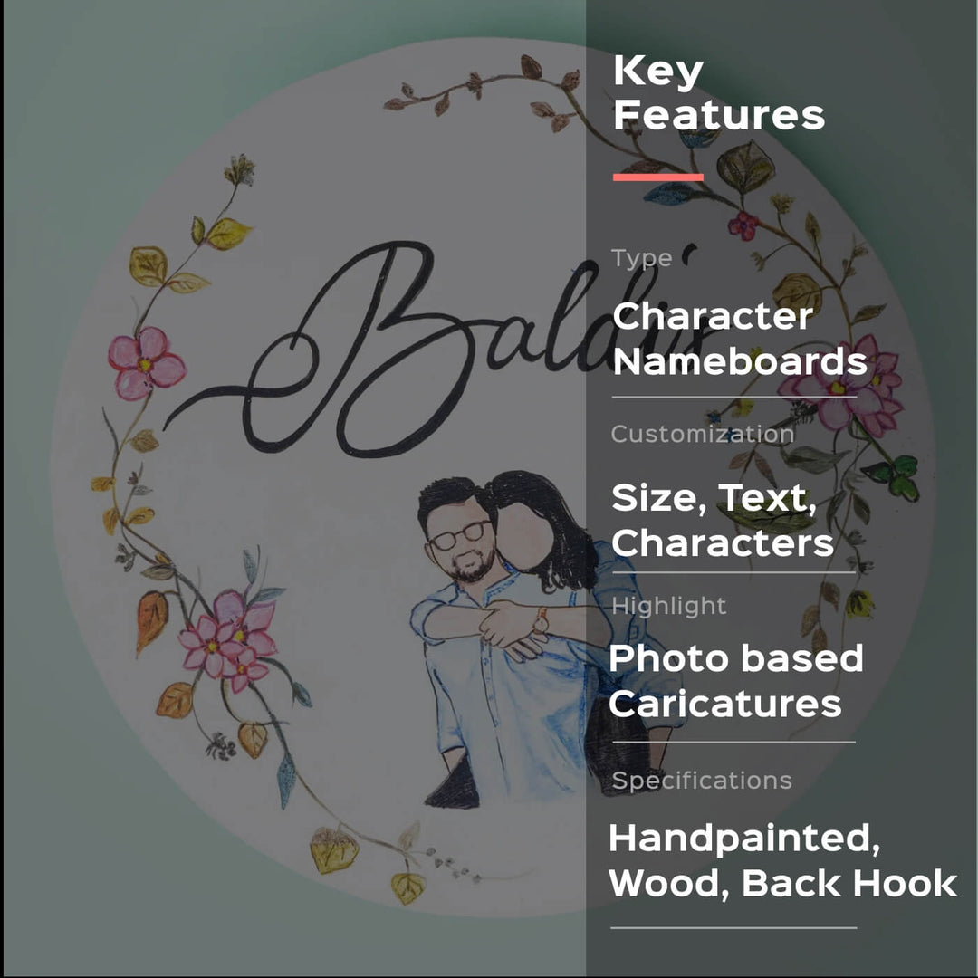 Personalized Photo Based Character Sketch Nameboard - Circle