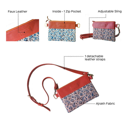 Ajrakh & Faux Leather Side Sling Bag