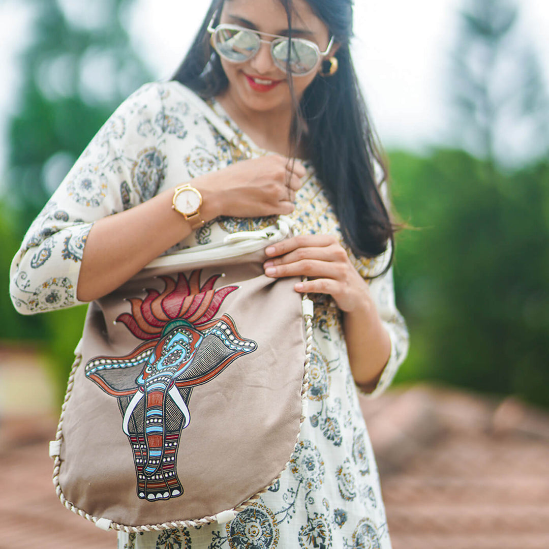 Ethnic Elephant Tote Bag in Brown
