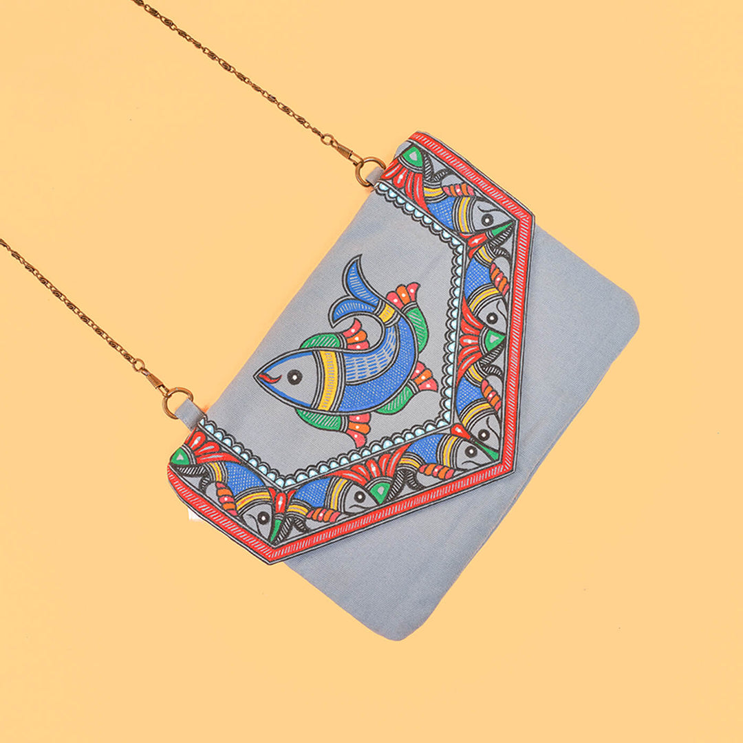 Trendy Madhubani Art Grey Side Sling Bag