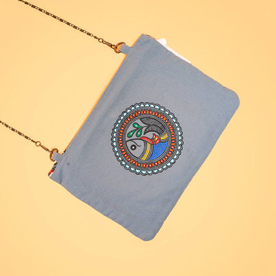 Trendy Madhubani Art Grey Side Sling Bag