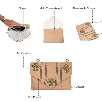 Elegant Handpainted Madhubani Art Brown Side Sling Bag