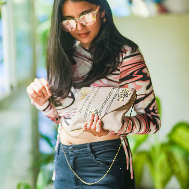 Elegant Handpainted Madhubani Art Brown Side Sling Bag