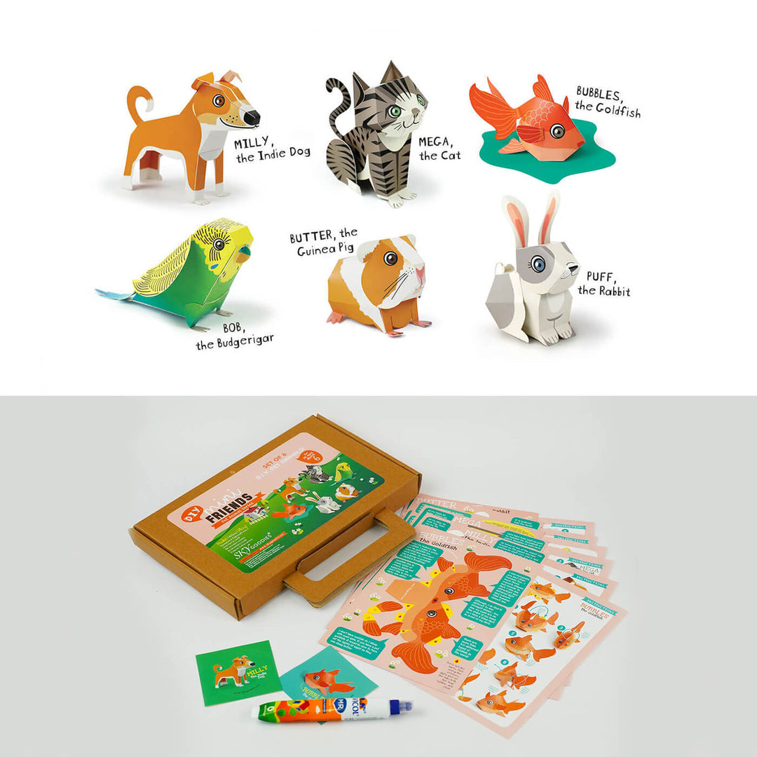 DIY Mini Pet Animals Paper Craft Kit - Set of 6