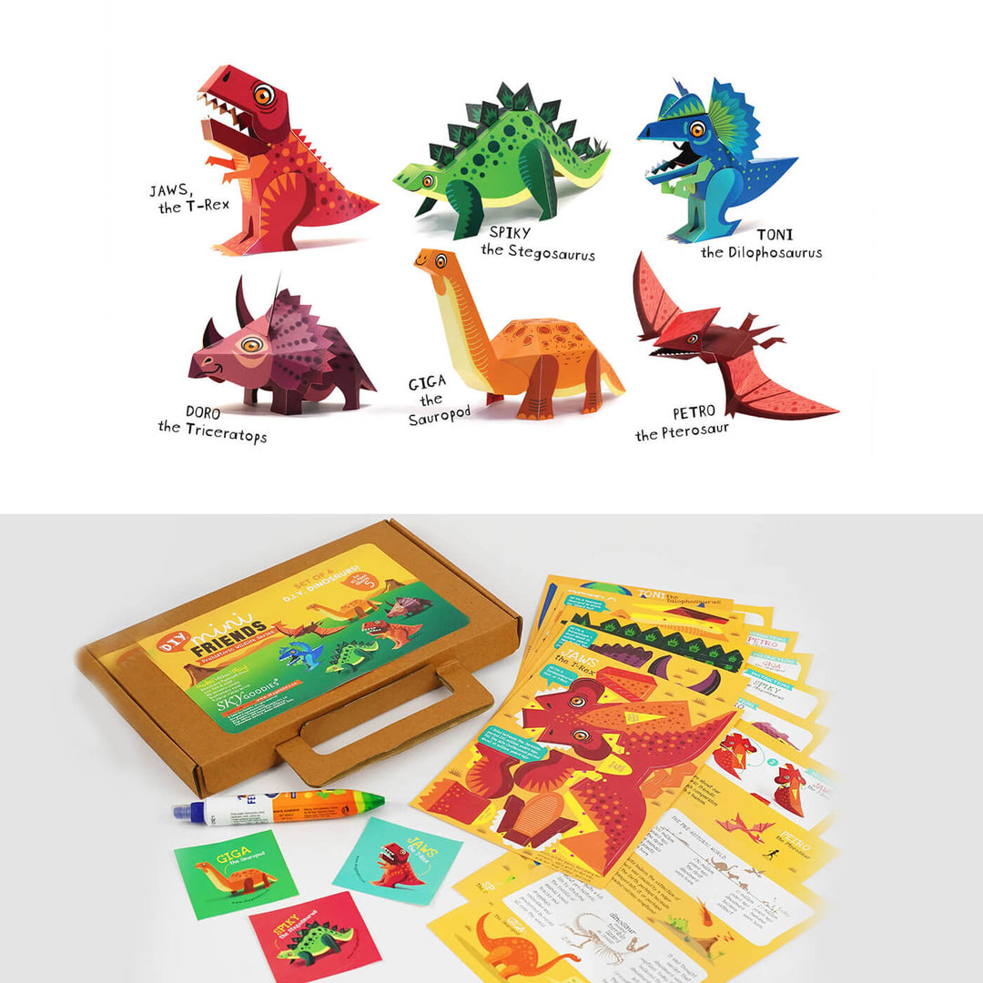 DIY Mini Prehistoric Dinosaurs Paper Craft Kit - Set of 6