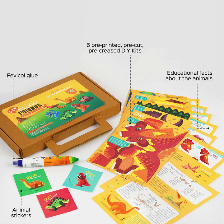 DIY Mini Prehistoric Dinosaurs Paper Craft Kit - Set of 6