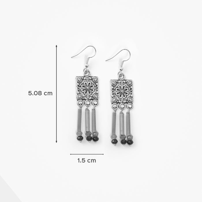 Small Square Bamboo Earrings - Green & Red