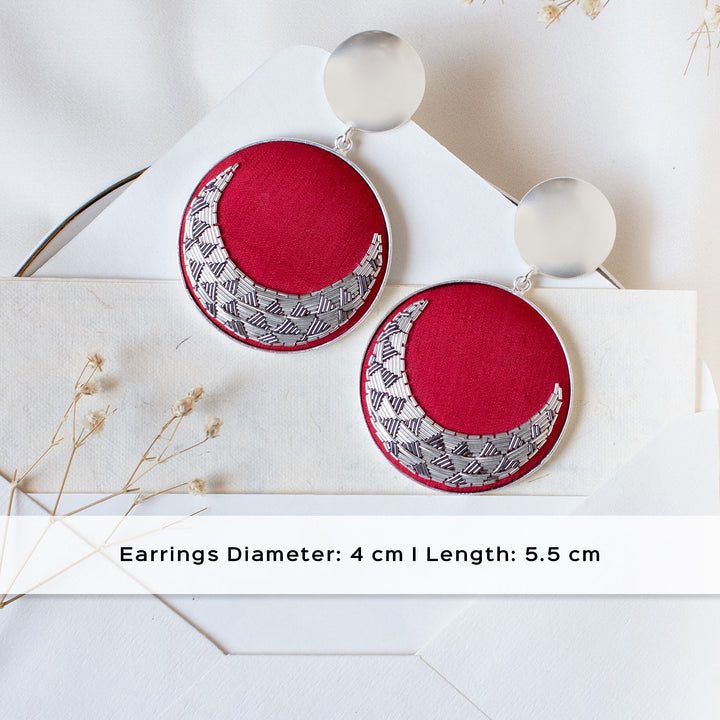 Embroidered Silver-Grey Moon Lilith Earrings