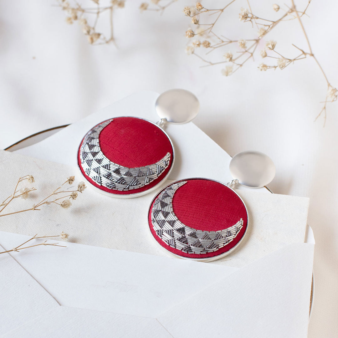 Embroidered Silver-Grey Moon Lilith Earrings