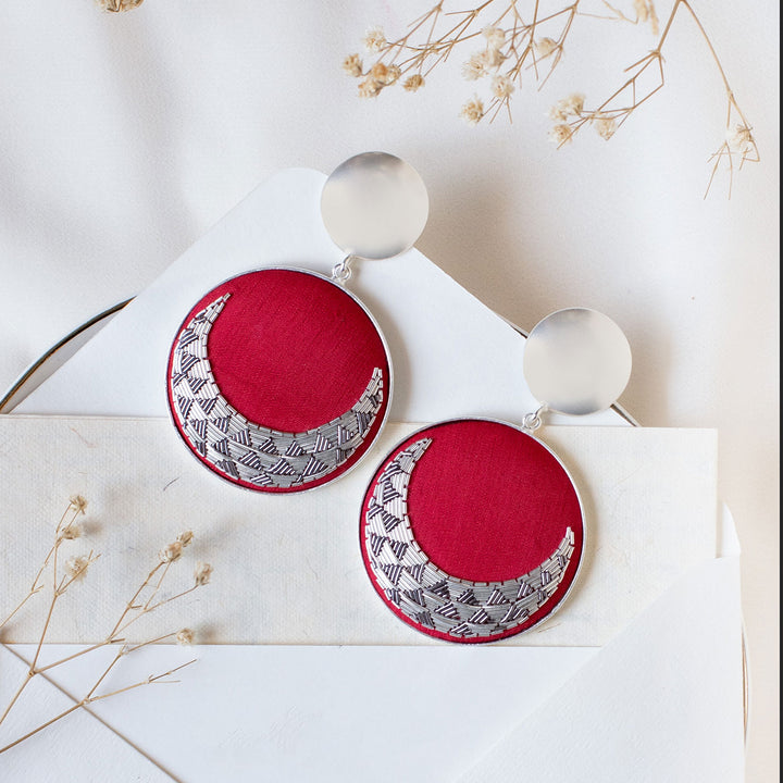 Embroidered Silver-Grey Moon Lilith Earrings