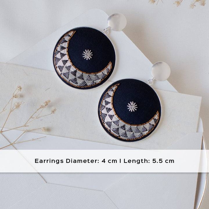 Embroidered Silver-Grey Moon Lilith at Night Earrings
