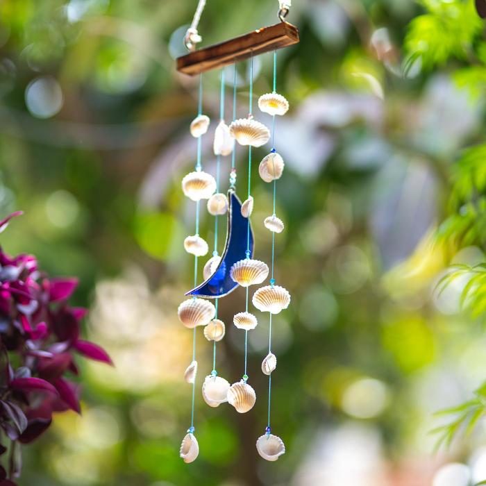 Stained Glass Windchime - Moon & Shells