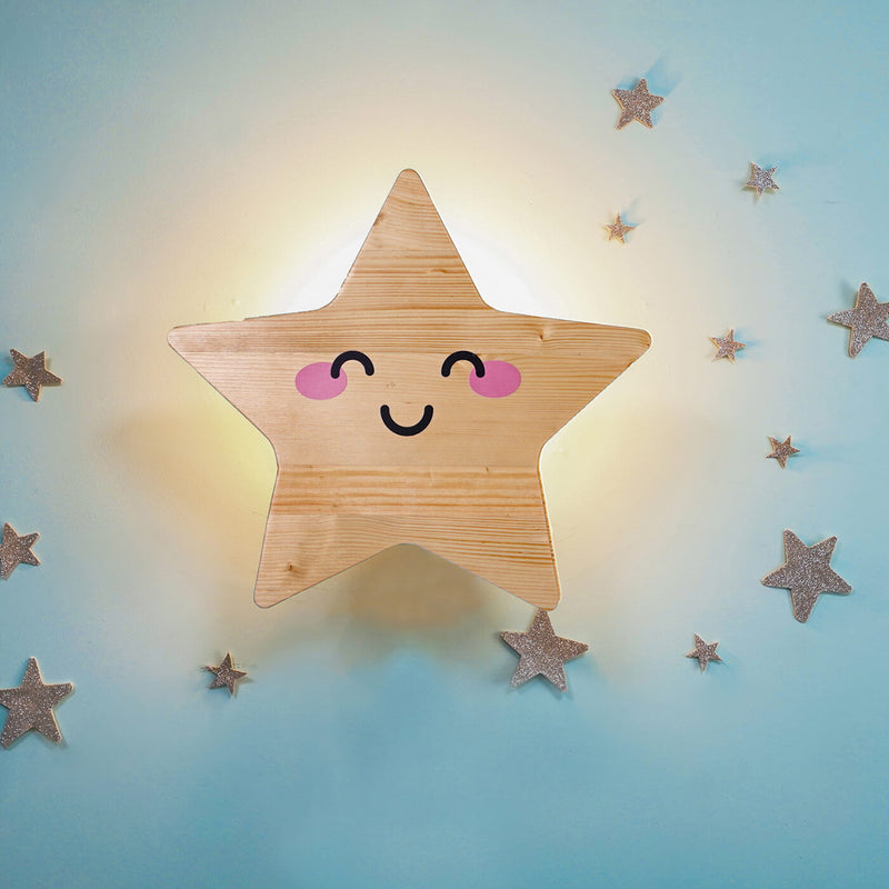 Smiley Star Brown Backlit Wall Light for Kids