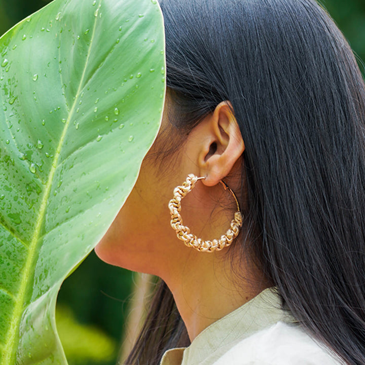 Golden Macrame Hoop Earrings