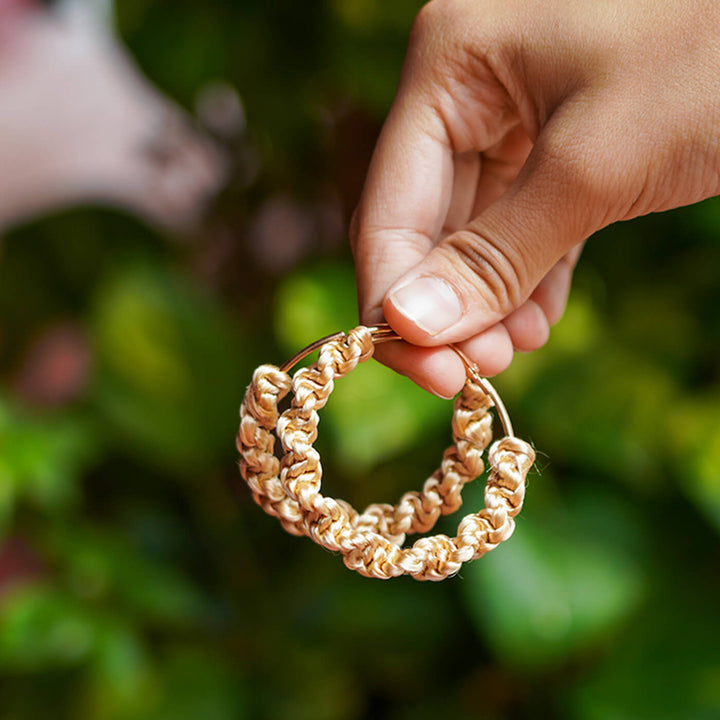 Golden Macrame Hoop Earrings