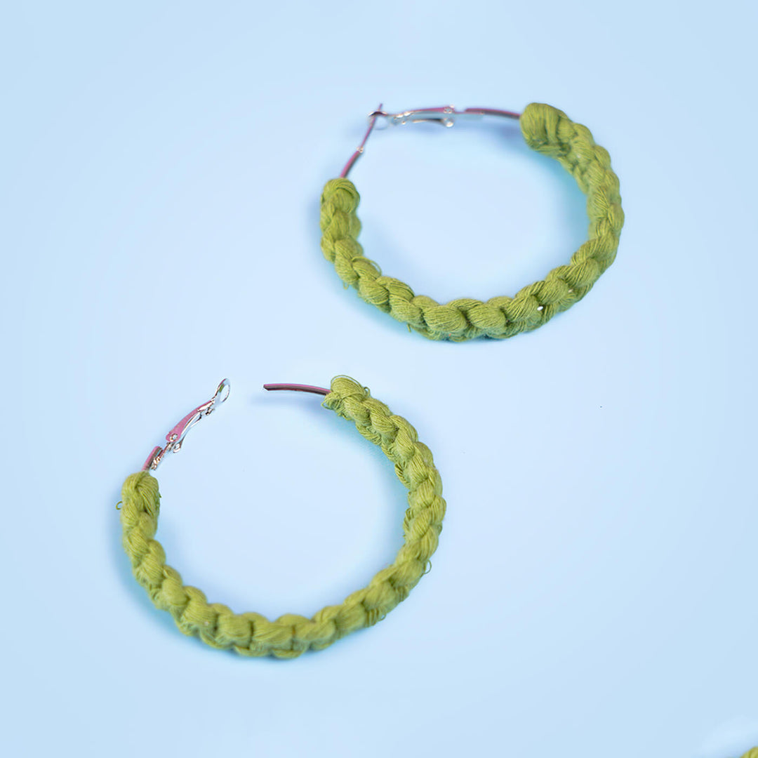 Green Macrame Hoop Earrings