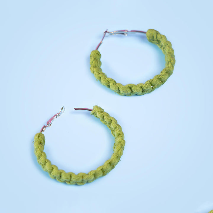 Green Macrame Hoop Earrings