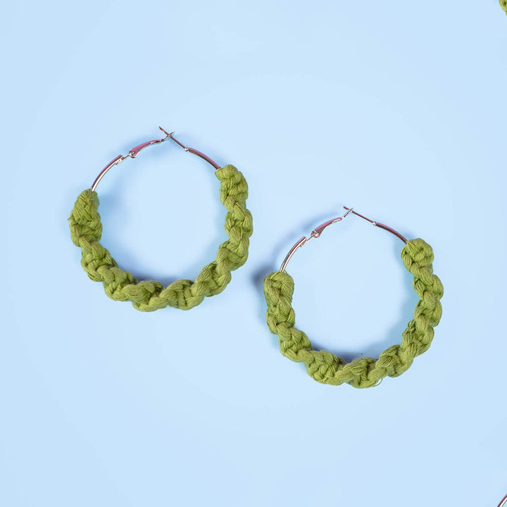 Green Twisted Macrame Hoop Earrings - Zwende