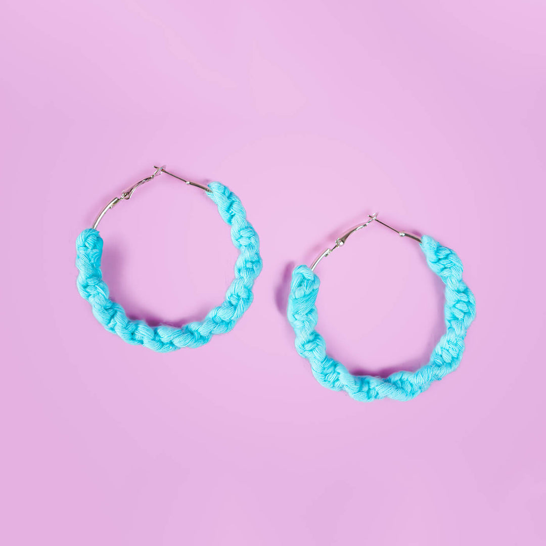 Light Blue Macrame Hoop Earrings